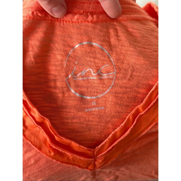 NWT INC Gauze Sheer Orange V Neck Short Sleeve Medium - Picture 7 of 7